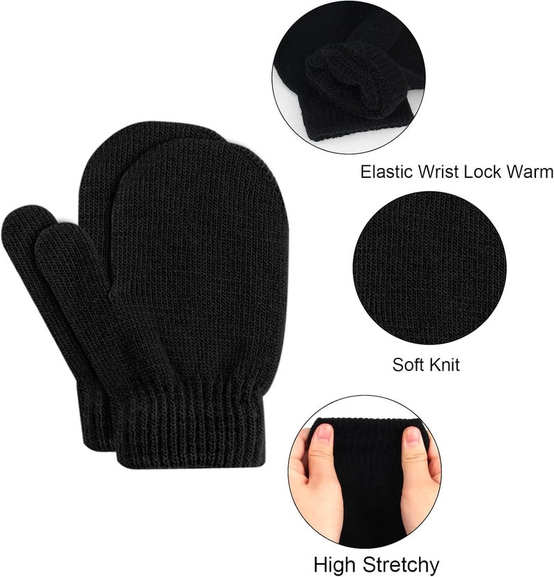 ONESING 5 Pair Toddler Mittens Black Baby Winter Gloves for Girls Boys - Warm Newborn Gloves - Image 3